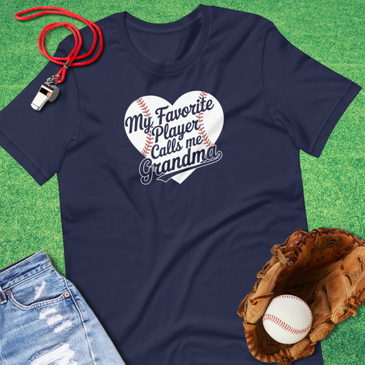 My Favorite Baseball Player Calls Me Grandma T-Shirt in Navy - Baseball Grandmother T-Shirt | Sideline Gods
