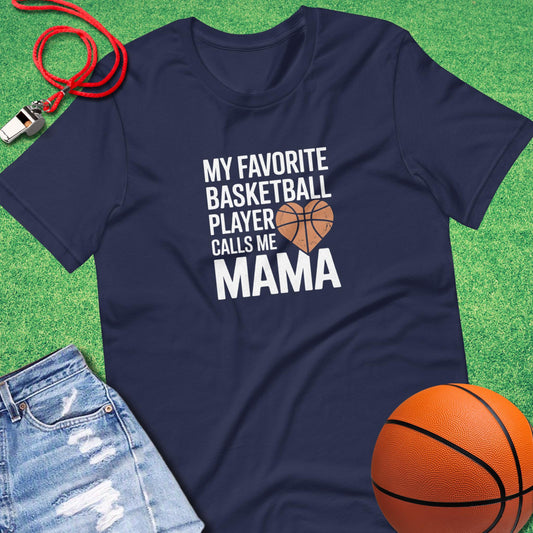 My Favorite Basketball Player Calls Me Mama T-Shirt in Navy - Basketball Mom T-Shirt  | Sideline Gods