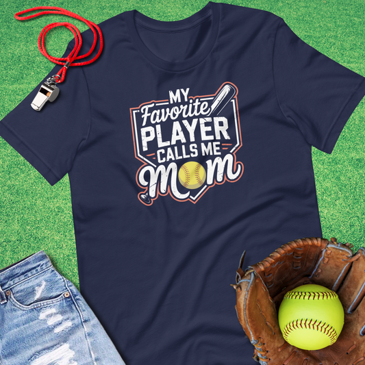 My Favorite Softball Player Calls Me Mom T-Shirt in Navy - Softball Mom T-Shirt | Sideline Gods