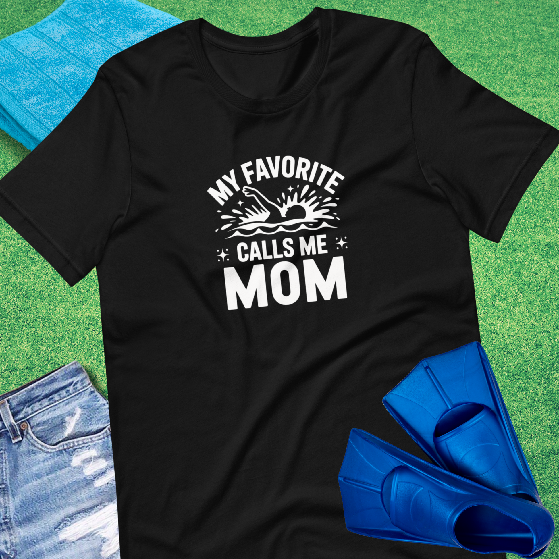 My Favorite Swimmer Calls Me Mom T-Shirt in Black - Swim Team Mom Tournament T-Shirt | Sideline Gods
