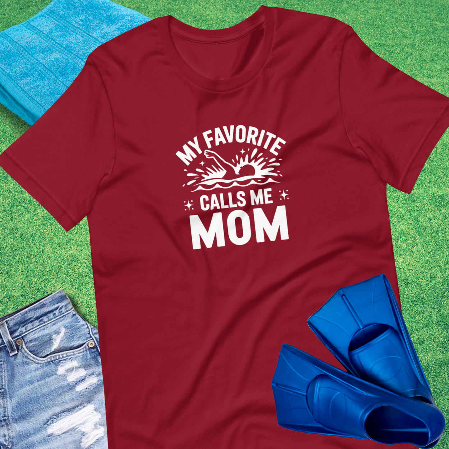 My Favorite Swimmer Calls Me Mom T-Shirt in Cardinal - Cute Swim Team Mom T-Shirt | Sideline Gods