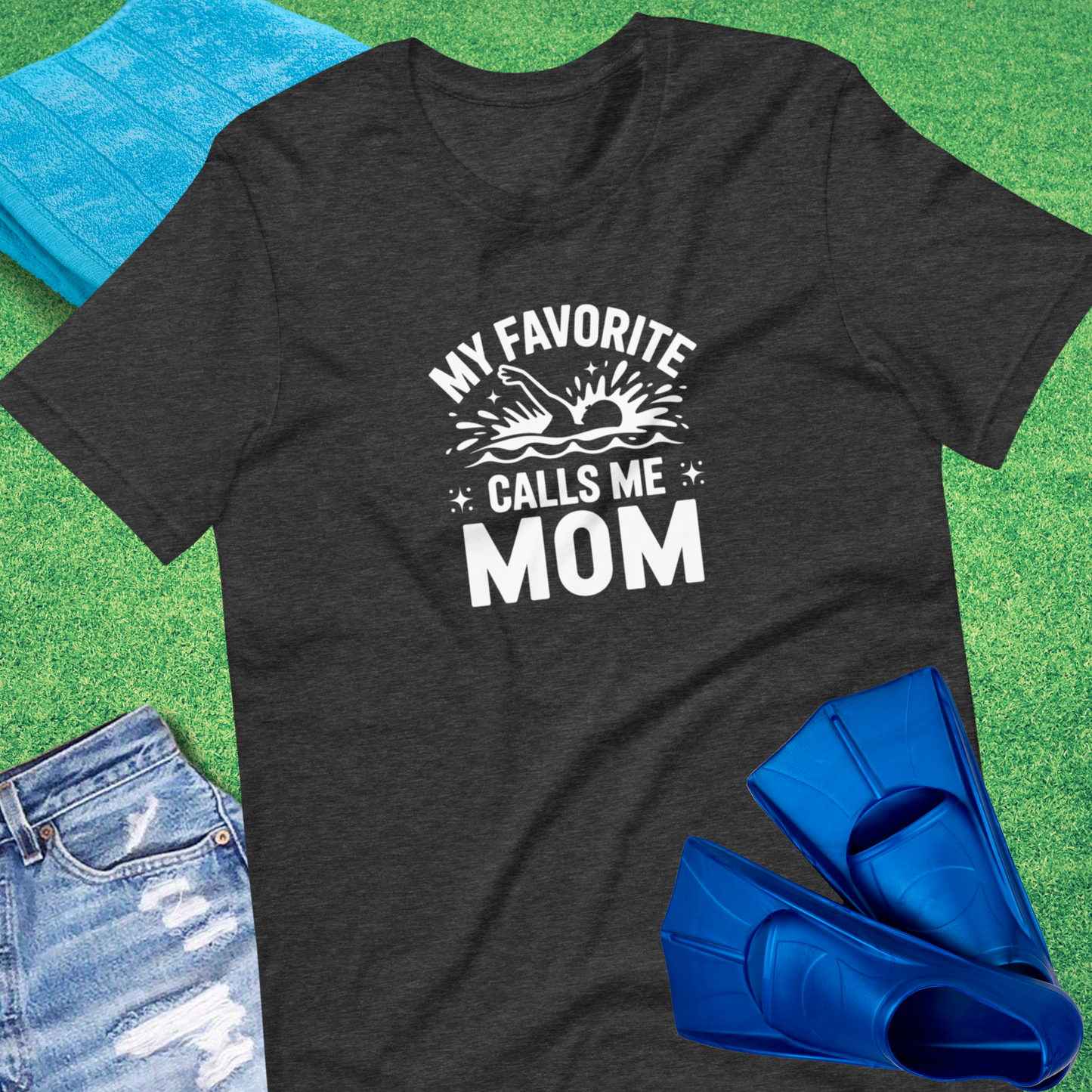 My Favorite Swimmer Calls Me Mom T-Shirt in Dark Grey Heather - Swim Team Mom Spirit | Sideline Gods