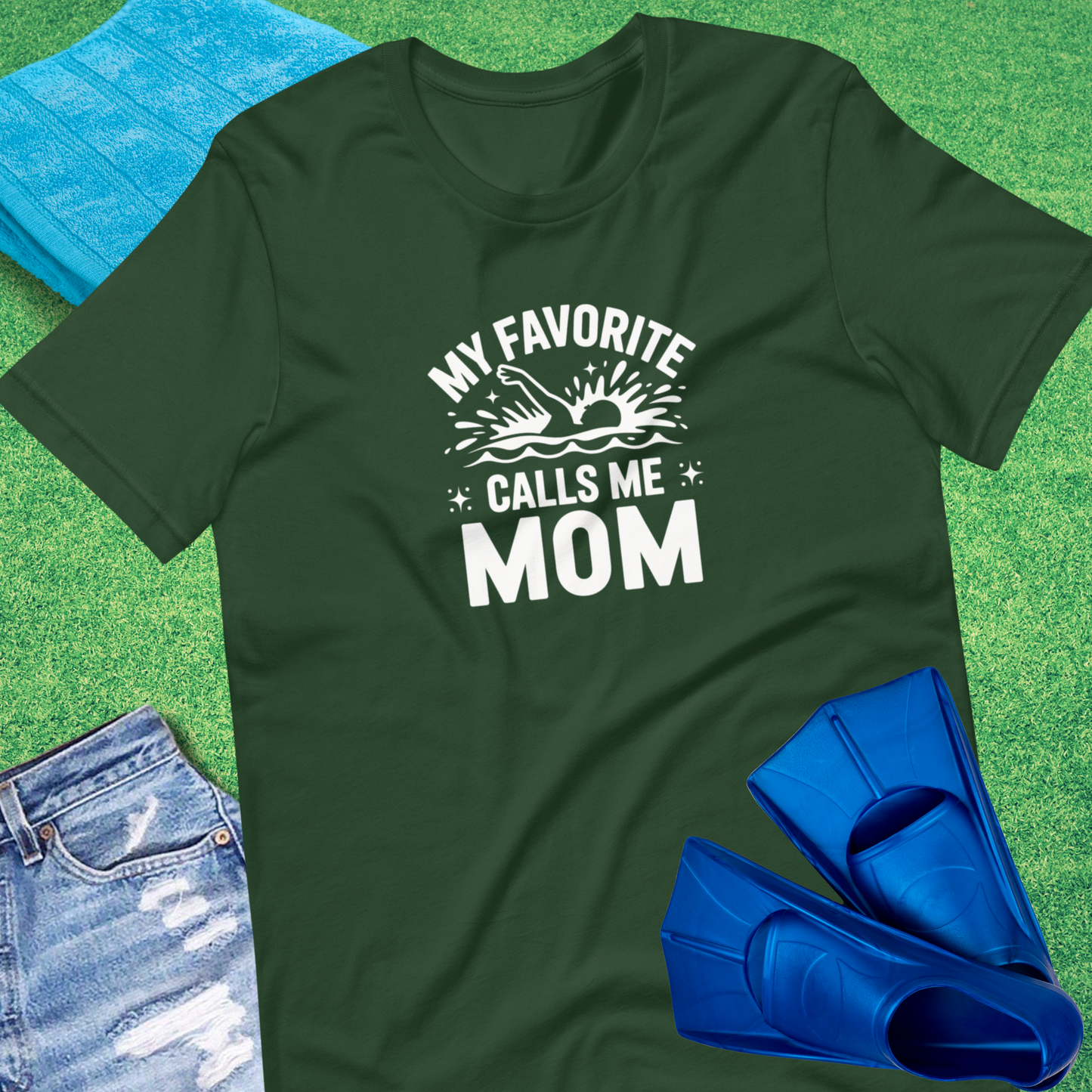 My Favorite Swimmer Calls Me Mom T-Shirt in Forest - Swim Team Mom T-Shirt | Sideline Gods