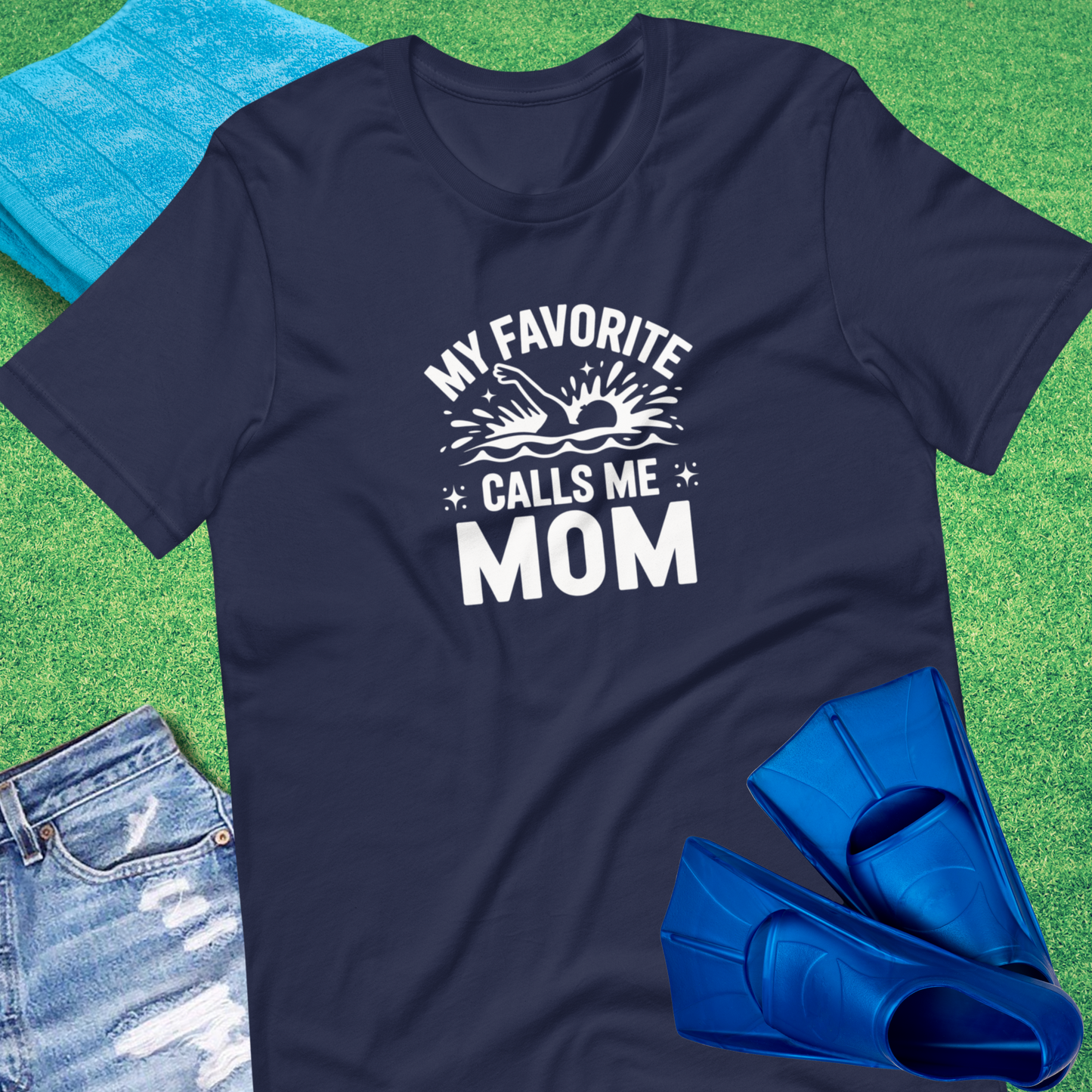 My Favorite Swimmer Calls Me Mom T-Shirt in Navy - Swim Team Mom Gift | Sideline Gods