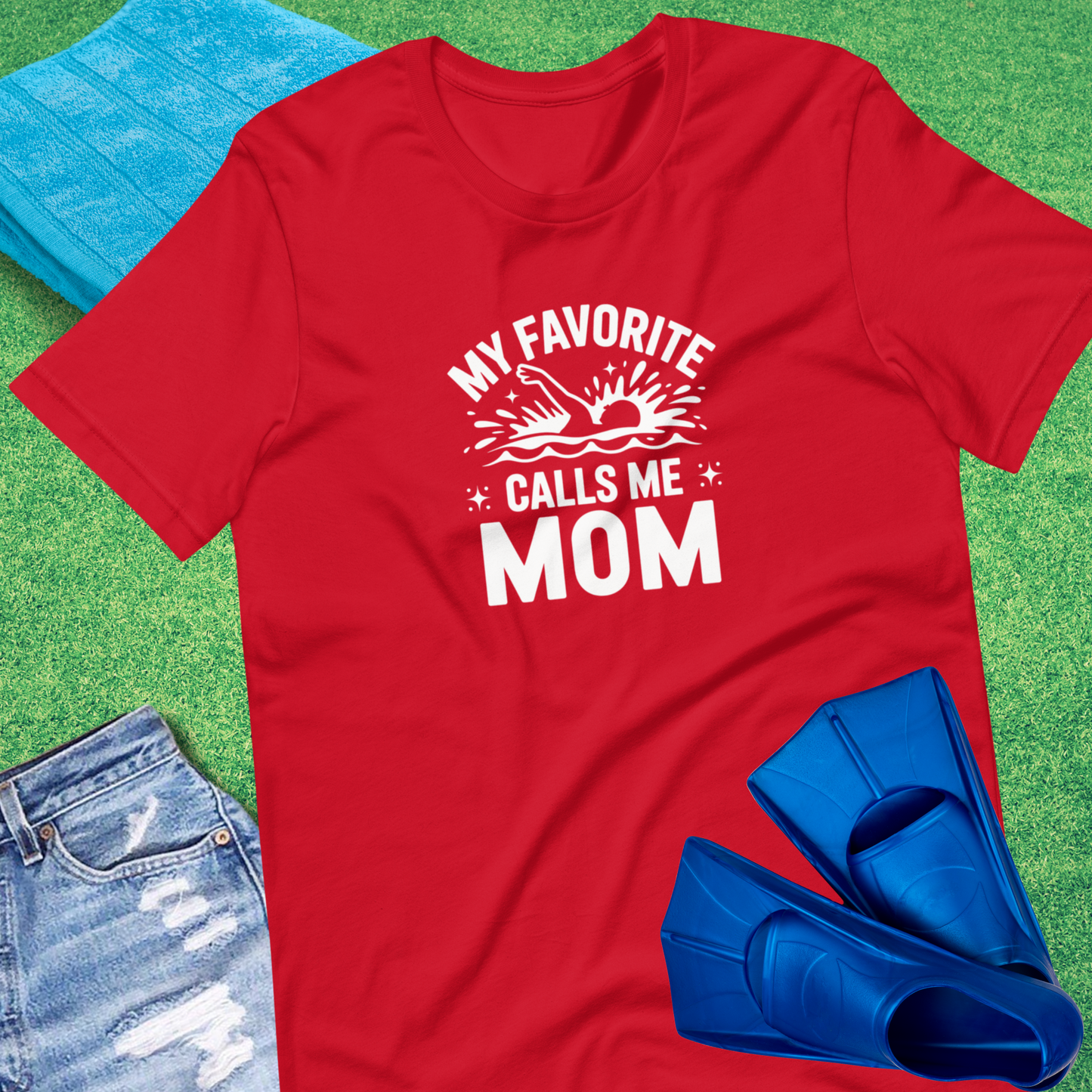 My Favorite Swimmer Calls Me Mom T-Shirt in Red - Fun Swim Team Mom T-Shirt | Sideline Gods