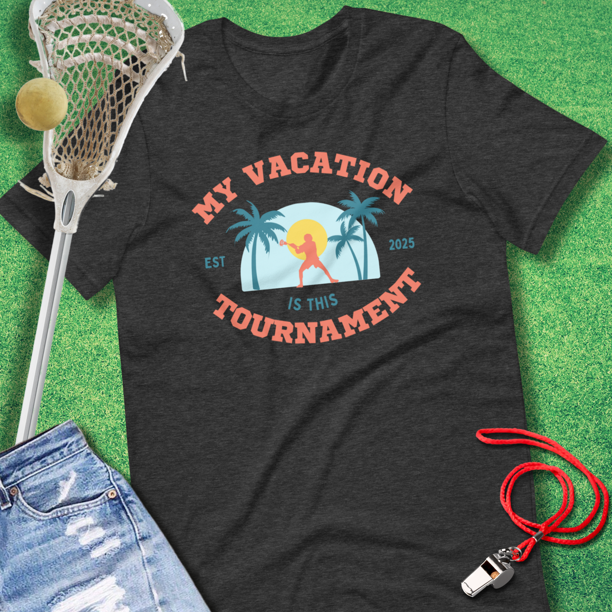 My Vacation T-Shirt in Dark Grey Heather - Funny Lacrosse Gear | Sideline Gods