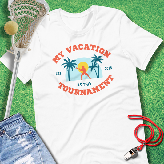 My Vacation T-Shirt in White - Funny Lacrosse T-Shirt | Sideline Gods