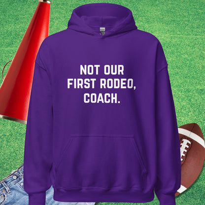 Not Our First Rodeo Hoodie in Purple - sarcastic sports  Hoodie | Sideline Gods