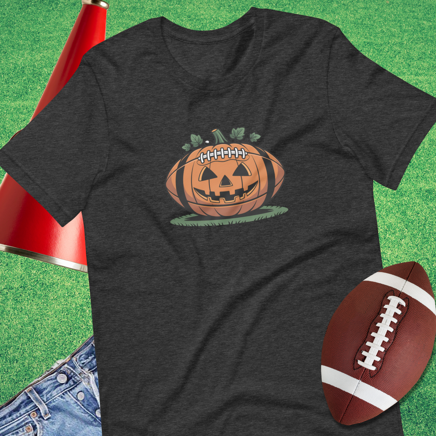 Pigskin Pumpkin T-Shirt in grey – football pumpkin Halloween shirt
