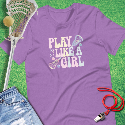 Play Like A Girl T-Shirt in Heather Team Purple - Women's Lacrosse T-Shirt for players and fans | Sideline Gods