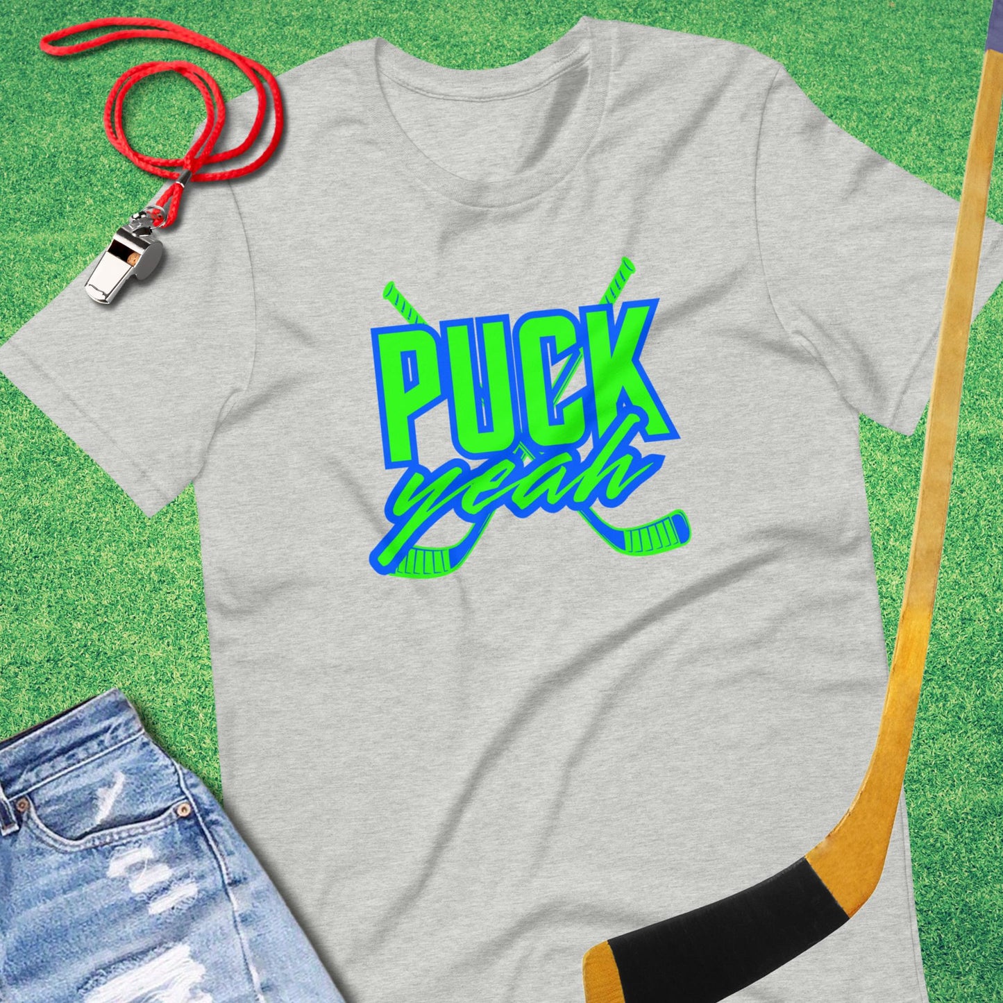 Puck Yeah Hockey T-Shirt in Athletic Heather - Sarcastic Ice Hockey T-Shirt | Sideline Gods