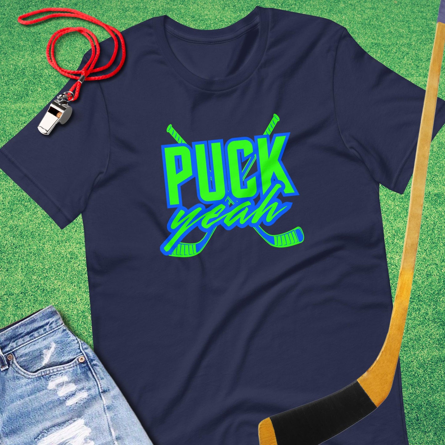 Puck Yeah Hockey T-Shirt in Navy - Funny Hockey T-Shirt | Sideline Gods