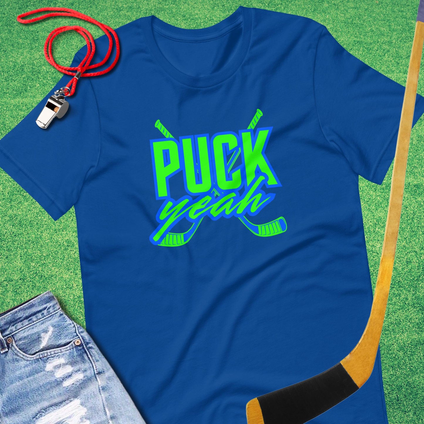 Puck Yeah Hockey T-Shirt in True Royal - Funny Ice Hockey T-Shirt | Sideline Gods