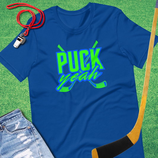 Puck Yeah Hockey T-Shirt in True Royal - Funny Ice Hockey T-Shirt | Sideline Gods