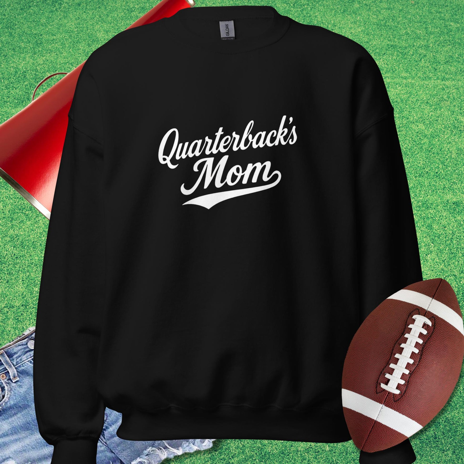 Quarterback's Mom Sweatshirt in Black - Sports Mom Gifts by Sideline Gods