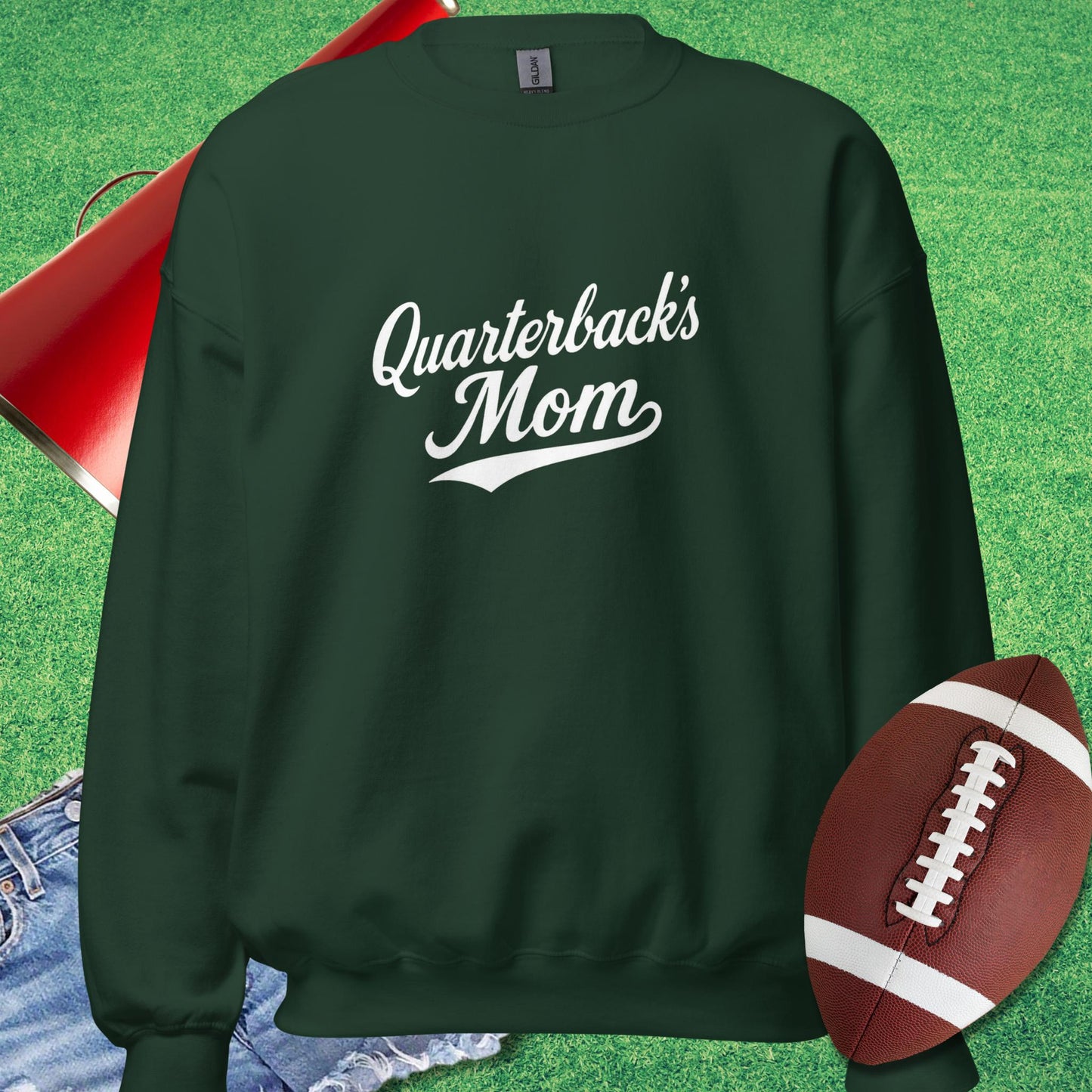 Quarterback's Mom Sweatshirt in Forest Green - proud football mom sweatshirt by Sideline Gods