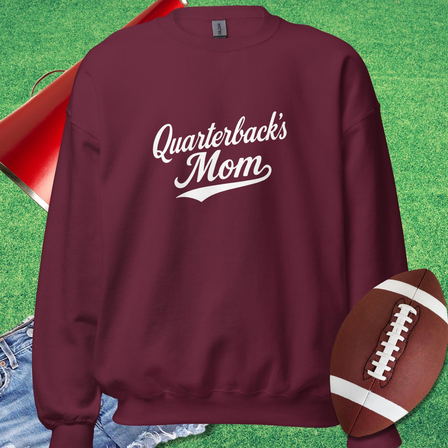 Quarterback's Mom Sweatshirt in Maroon - Football Mom Birthday Gift by Sideline Gods