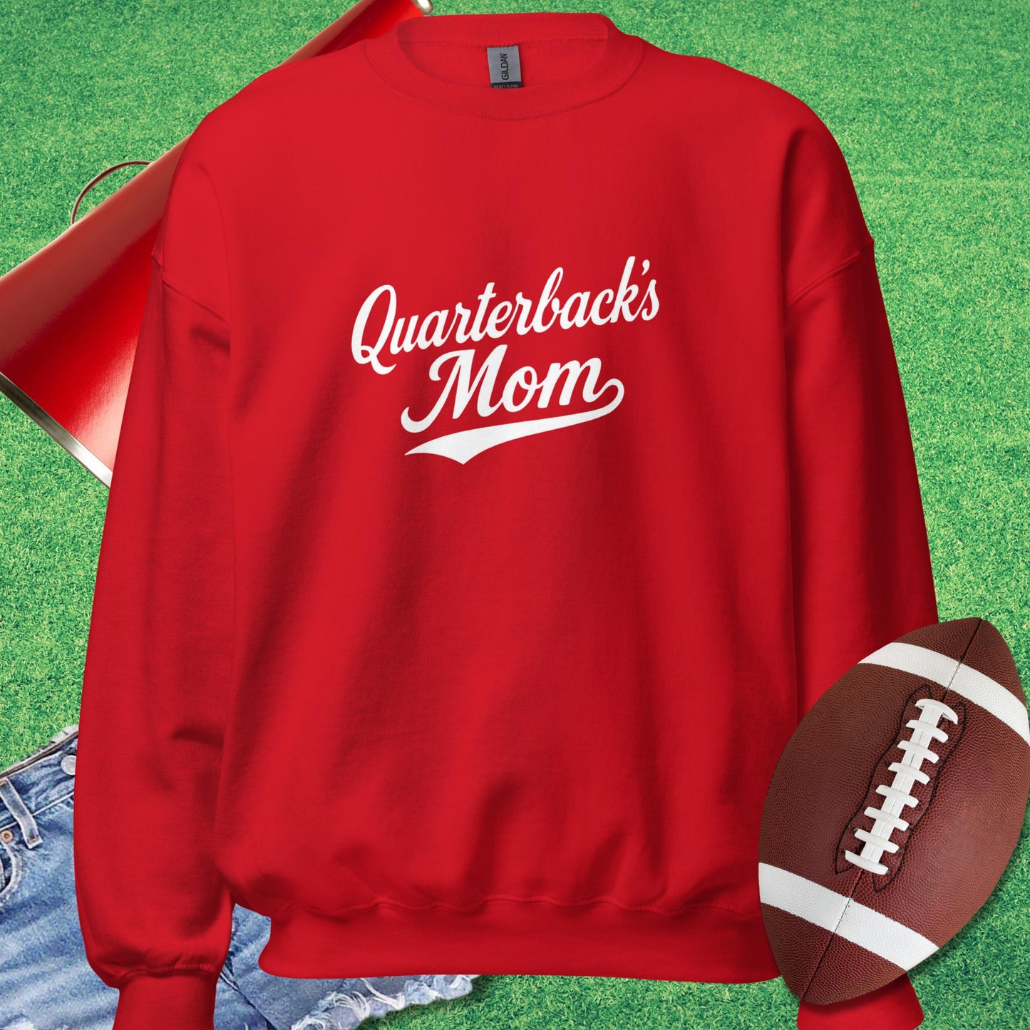 Quarterback's Mom Sweatshirt in Red - Football Mom Present Ideas by Sideline Gods - Sideline Gods