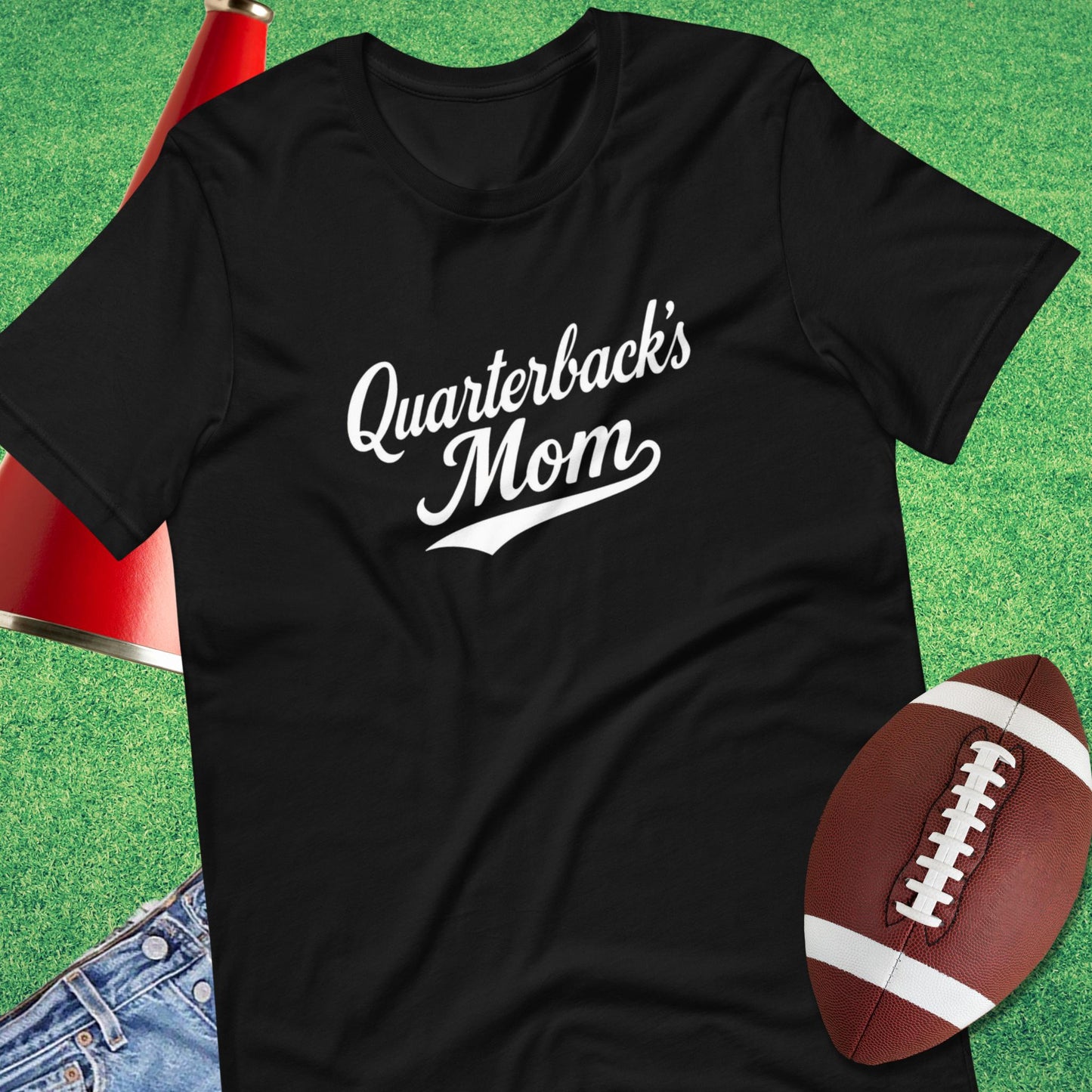 Quarterback's Mom T-Shirt in Black - Team Mom Gift by Sideline Gods