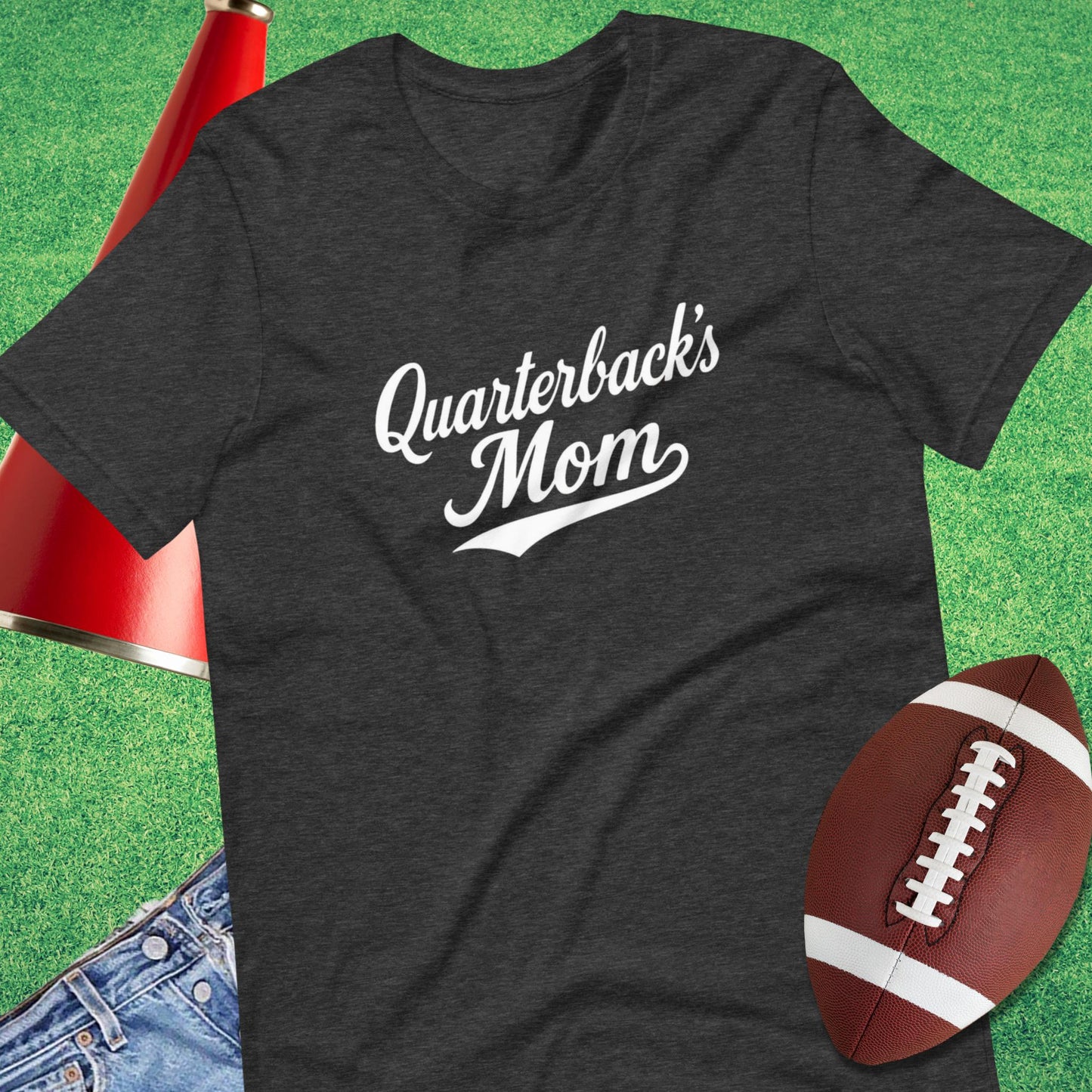 Quarterback's Mom T-Shirt in Dark Grey Heather - Football Mom Birthday Gift by Sideline Gods