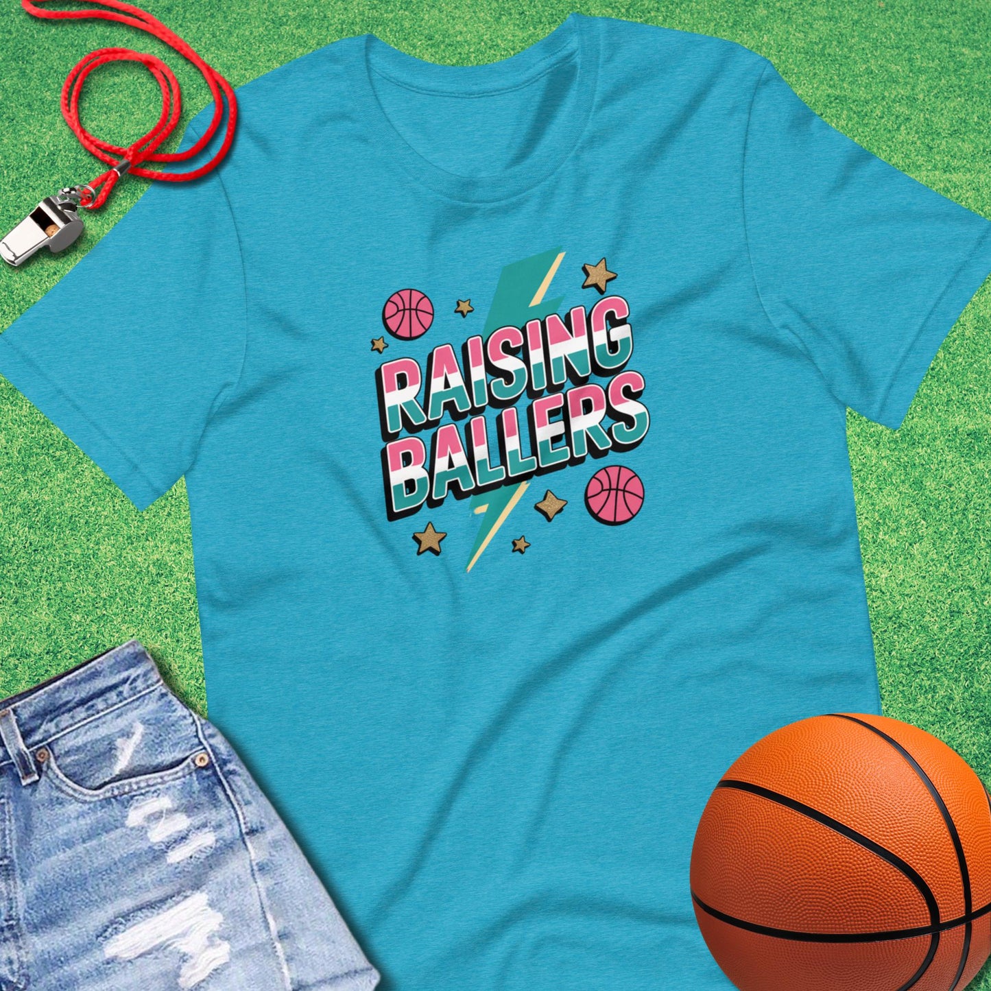 Raising 90s Ballers T-Shirt in Heather Aqua - Retro BBall T-Shirt  | Sideline Gods