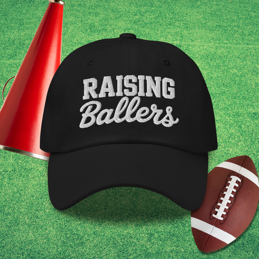 Raising Ballers Dad Hat in Black - Volleyball Dad Hat | Sideline Gods