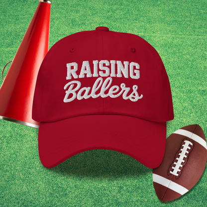 Raising Ballers Dad Hat in Cranberry - Volleyball Parent Hat | Sideline Gods