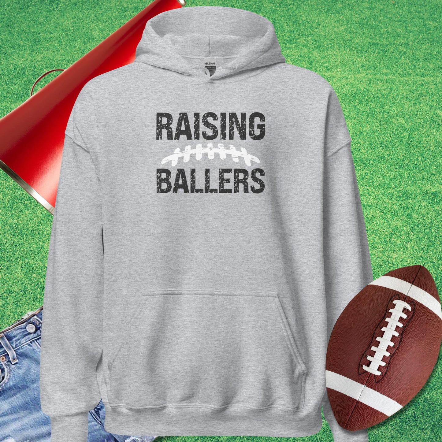 Raising Footballers Hoodie in Sport Grey - Parent Tailgating Hoodie - Sideline Gods