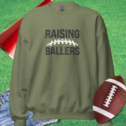 Raising Footballers Sweatshirt in Military Green Funny Parent Sweatshirt - Sideline Gods
