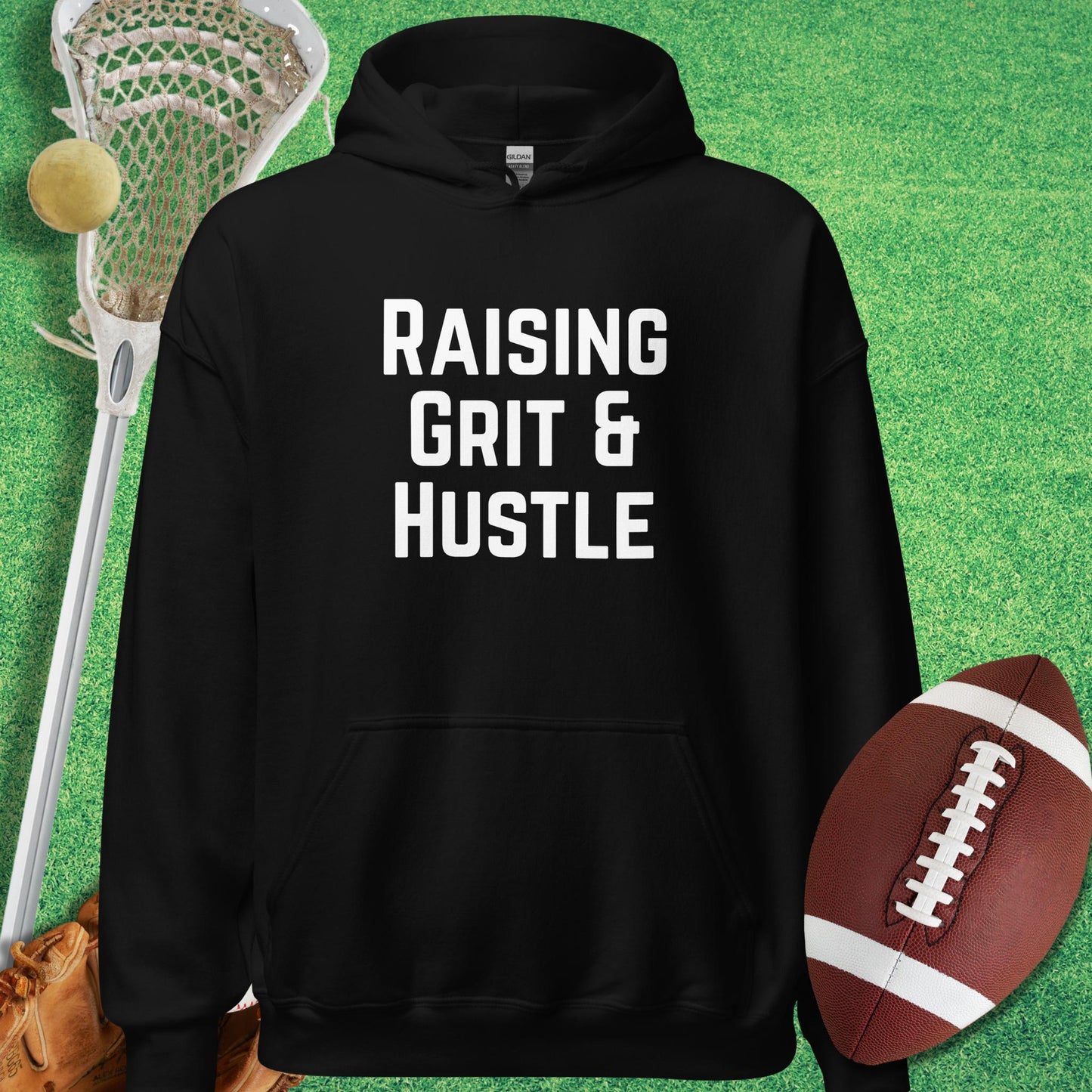 Raising Grit and Hustle Hoodie in Black - game day Hoodie | Sideline Gods