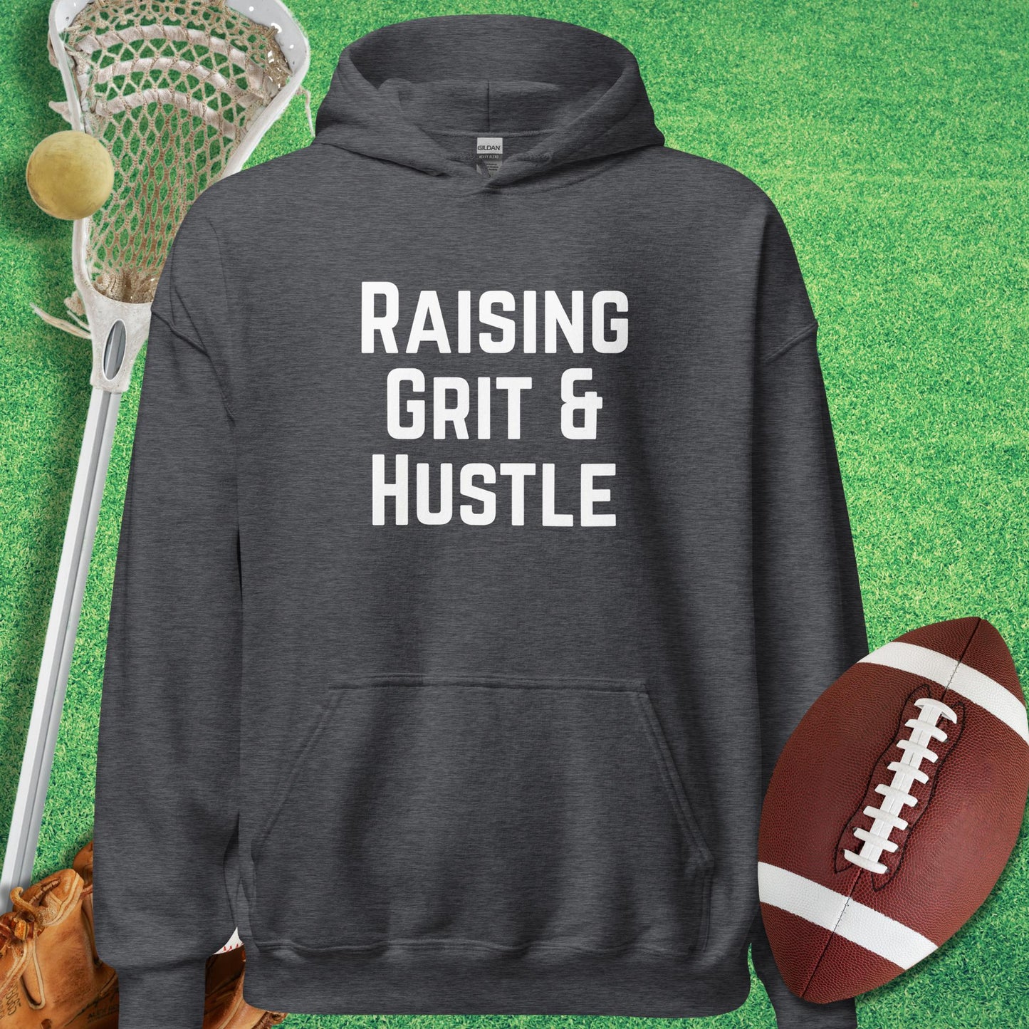 Raising Grit and Hustle Hoodie in Dark Heather - sports humor Hoodie | Sideline Gods