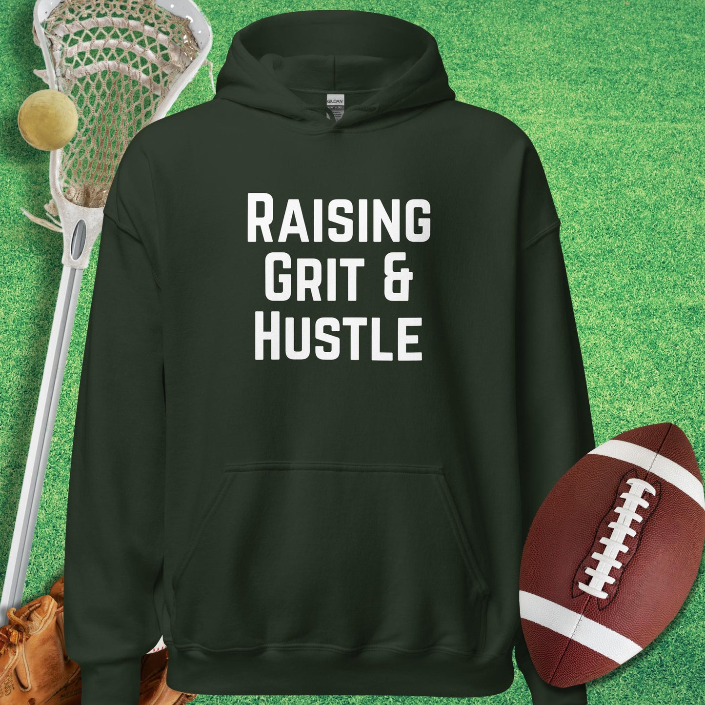 Raising Grit and Hustle Hoodie in Forest Green - sports parents Hoodie | Sideline Gods
