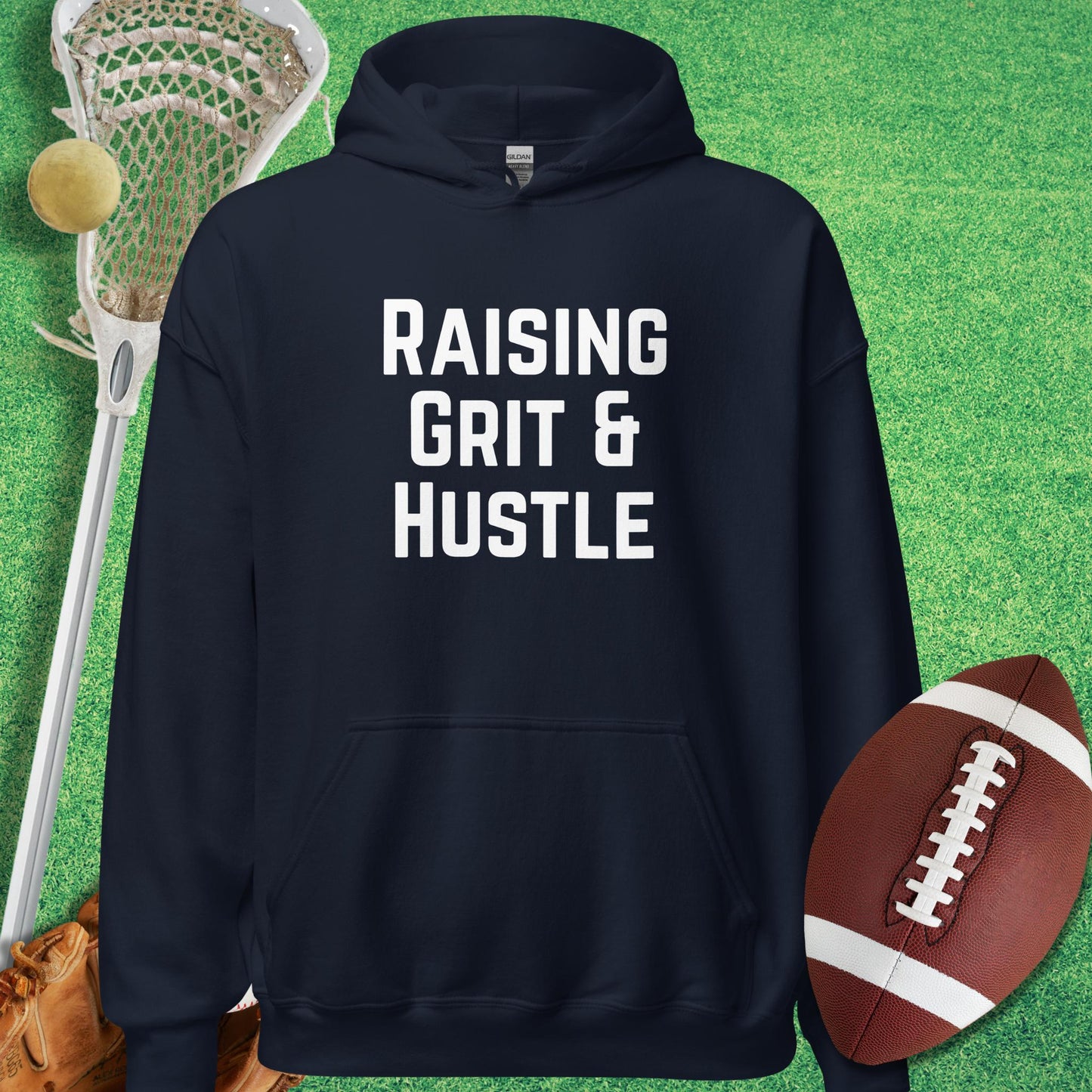 Raising Grit and Hustle Hoodie in Navy - sports parents Hoodie funny | Sideline Gods