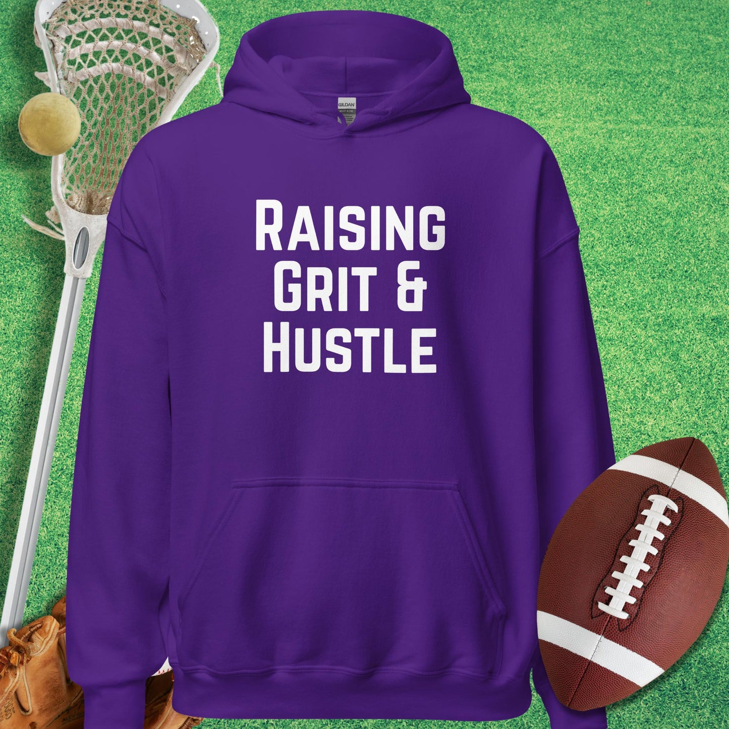 Raising Grit and Hustle Hoodie in Purple - sarcastic sports  Hoodie | Sideline Gods