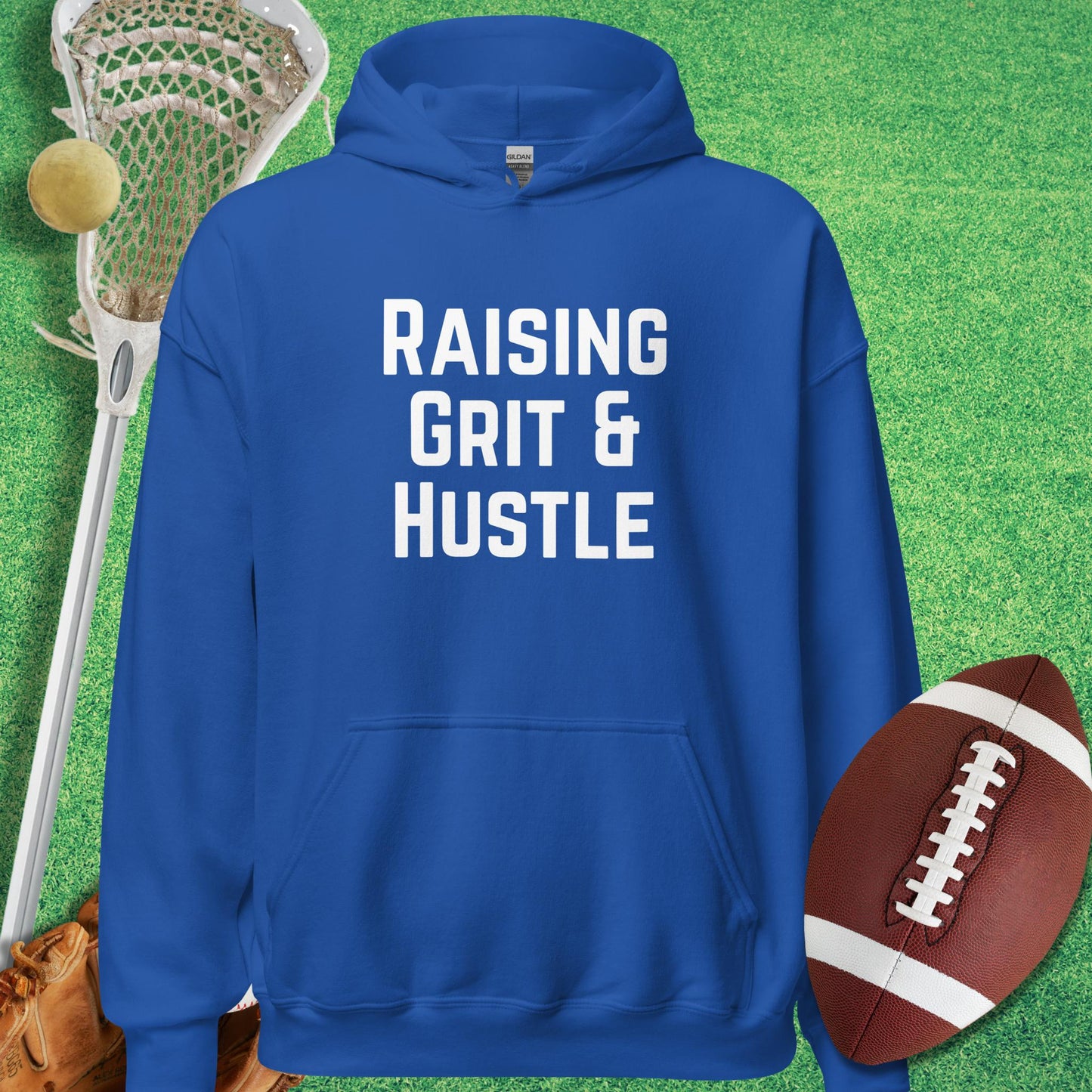 Raising Grit and Hustle Hoodie in Royal - Funny Sports Hoodie | Sideline Gods