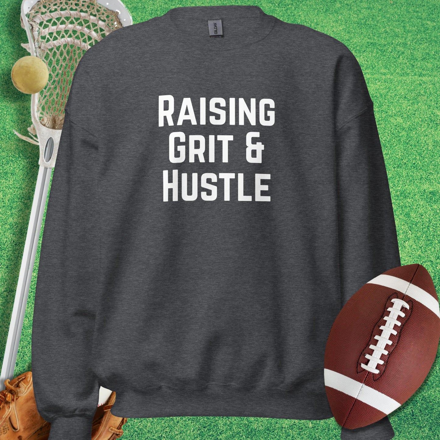Raising Grit and Hustle Sweatshirt in Dark Heather - game day Sweatshirt | Sideline Gods