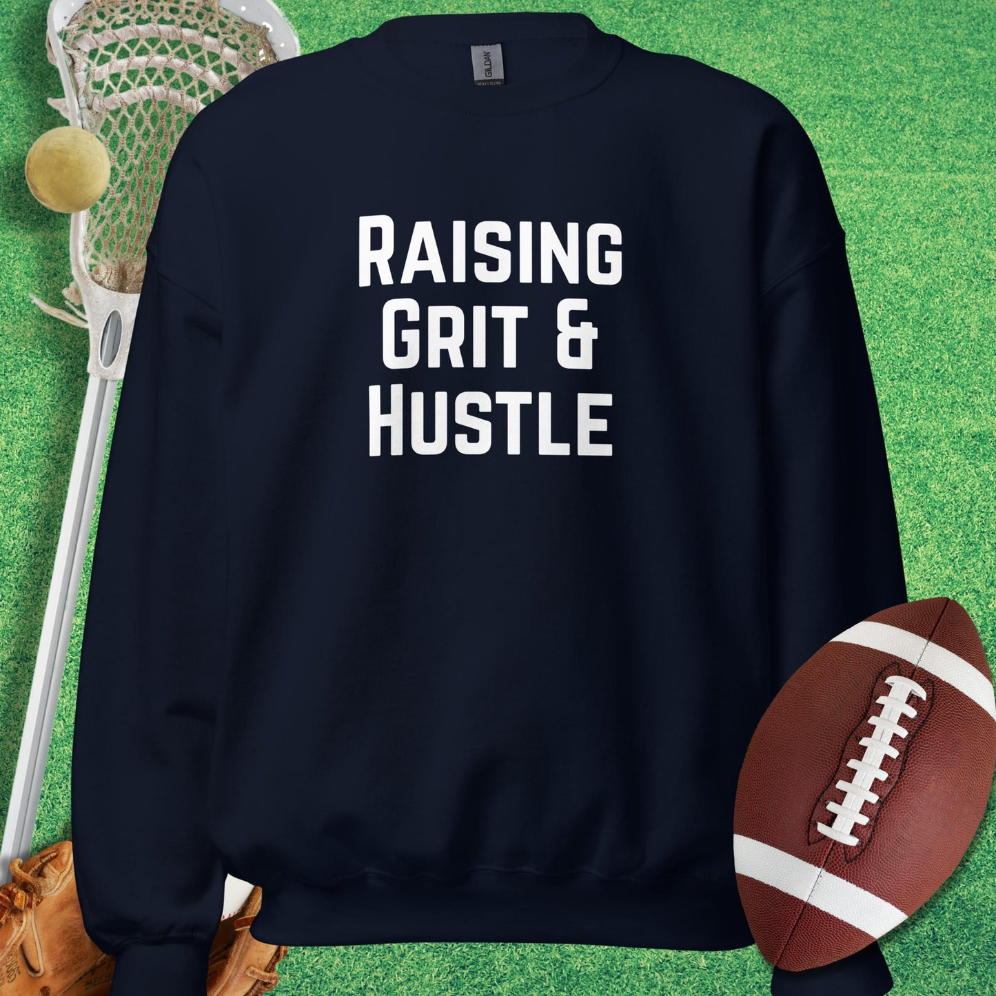 Raising Grit and Hustle Sweatshirt in Navy - sports parents Sweatshirt | Sideline Gods