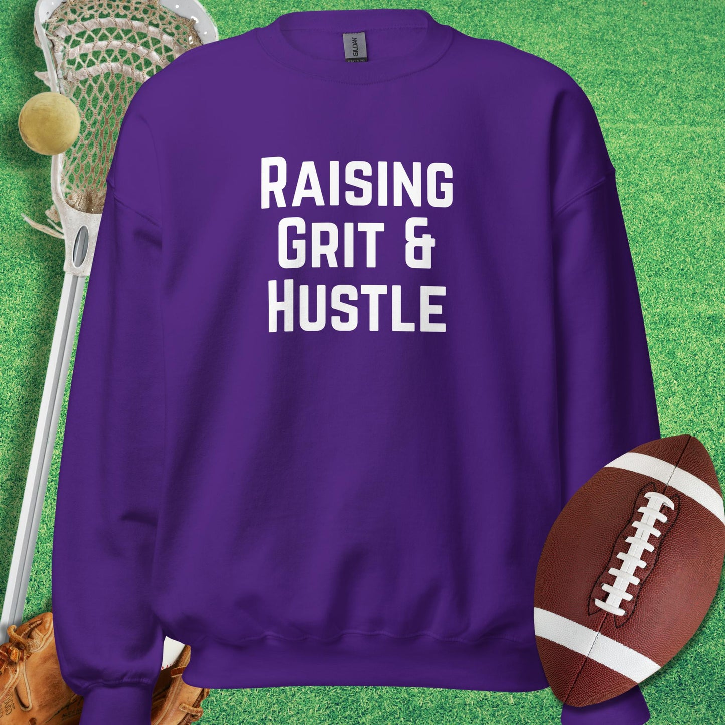 Raising Grit and Hustle Sweatshirt in Purple - sports parents Sweatshirt funny | Sideline Gods