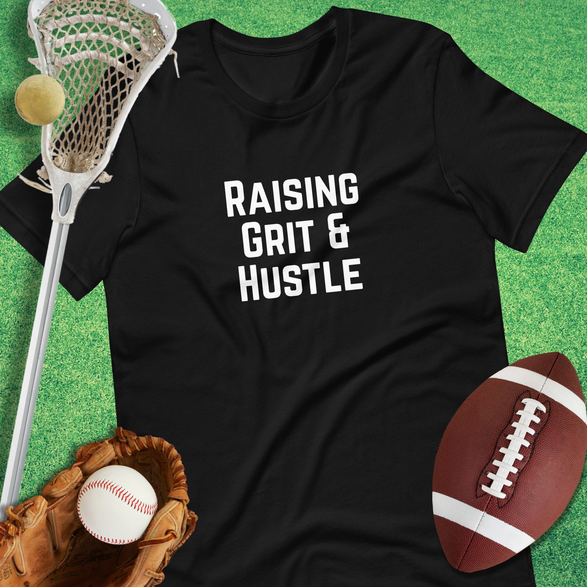 Raising Grit and Hustle T-Shirt in Black - Funny Sports T-Shirt | Sideline Gods