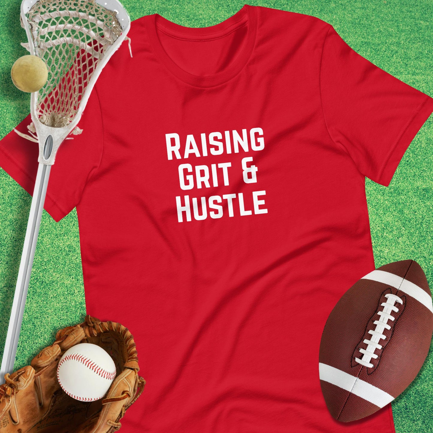 Raising Grit and Hustle T-Shirt in Red - sarcastic sports  T-Shirt | Sideline Gods