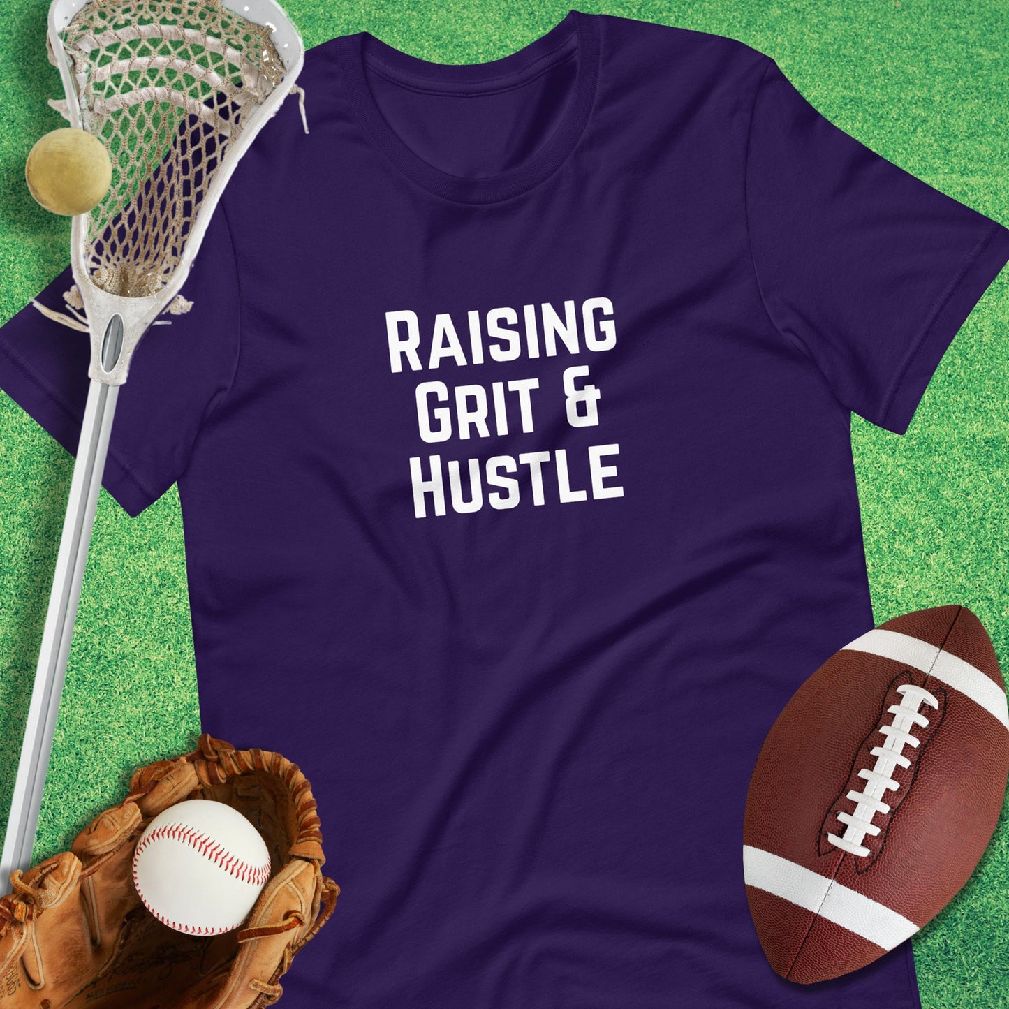 Raising Grit and Hustle T-Shirt in Team Purple - funny sideline T-Shirt | Sideline Gods