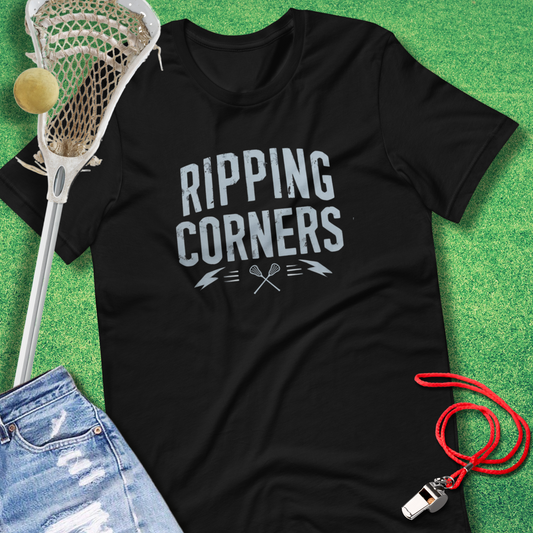 Ripping Corners T-Shirt in Black - Lacrosse T-Shirt for Players and Fans | Sideline Gods