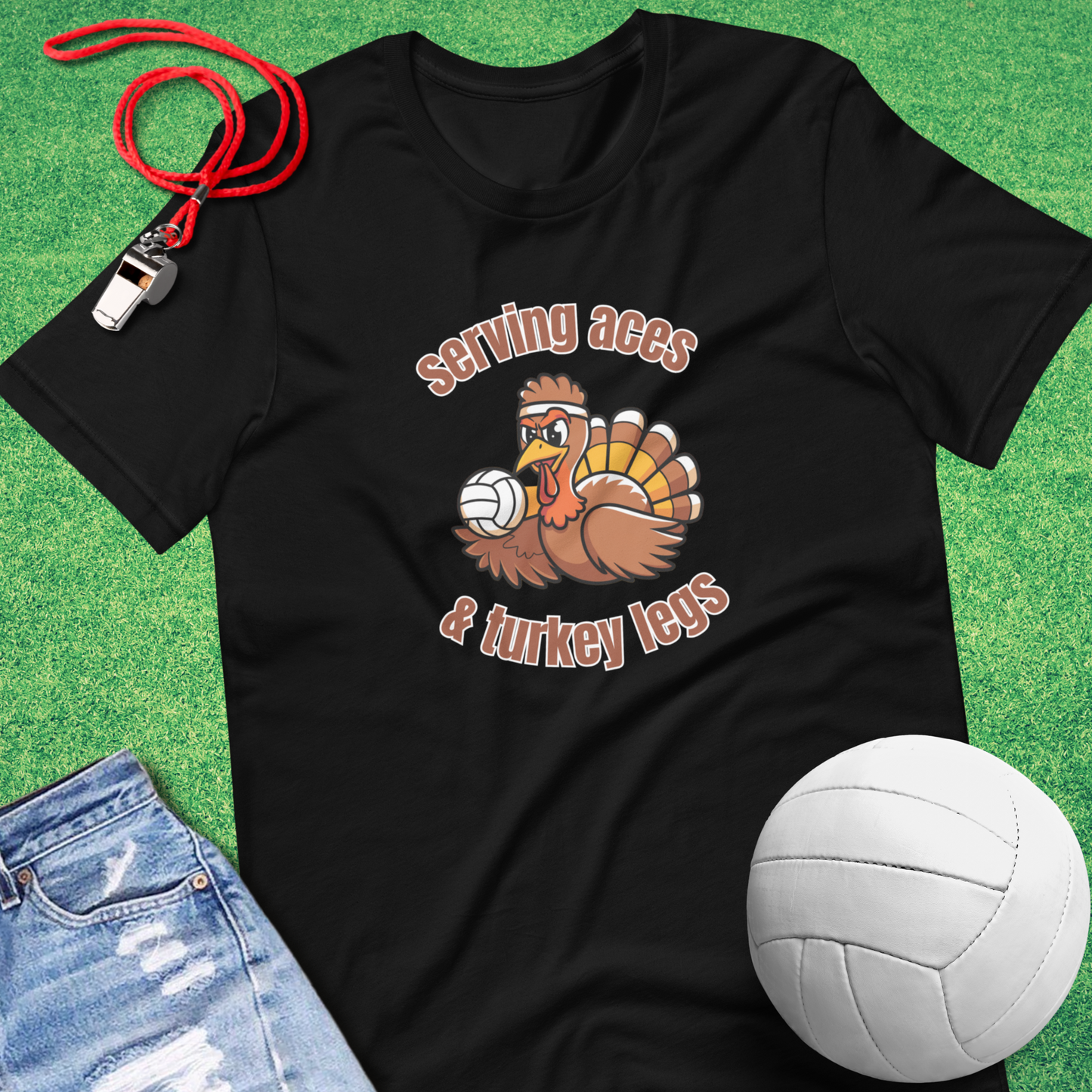 Serving Aces and Turkey Legs T-Shirt in Black - Volleyball T-Shirt  for Thanksgiving | Sideline Gods