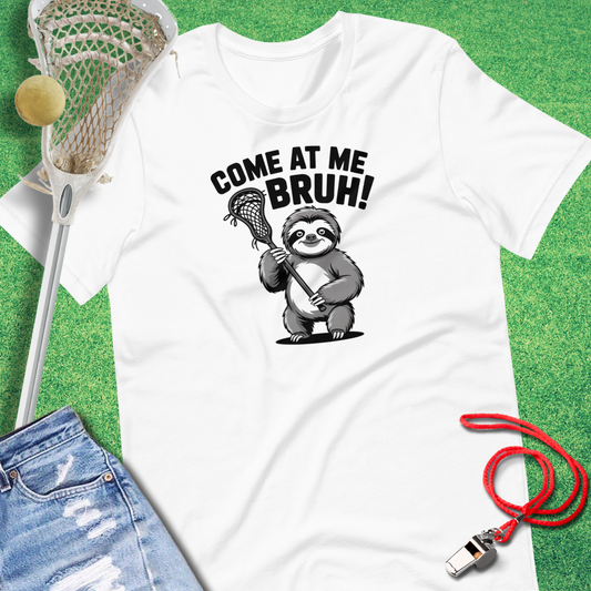 Sloth Bruh T-Shirt in White - Funny Lacrosse T-Shirt | Sideline Gods