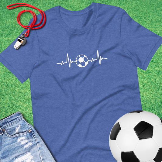 Soccer Heartbeat T-Shirt in Heather True Royal - Unique Soccer T-Shirt for Players and Fans | Sideline Gods