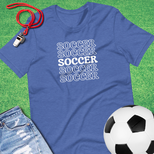 Soccer On Repeat T-Shirt in Heather True Royal - Unique Soccer T-Shirt for Players and Fans | Sideline Gods