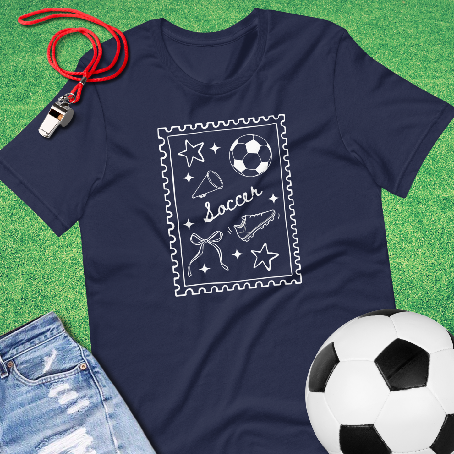 Soccer Stamp T-Shirt in Navy - Fun Soccer Gear for Players and Fans | Sideline Gods