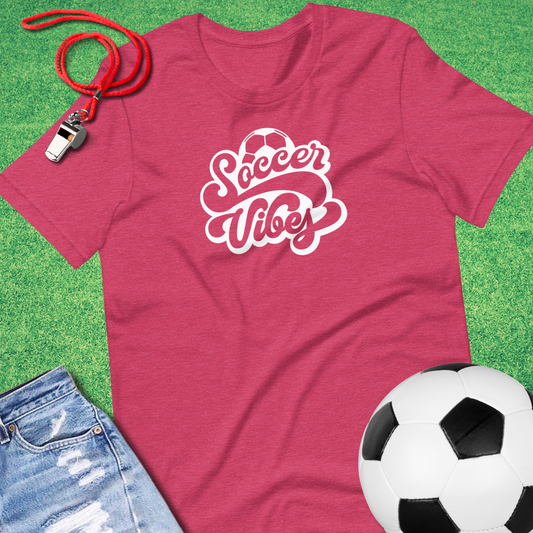 Soccer Vibes T-Shirt in Heather Raspberry - Unique Soccer T-Shirt for Players and Fans | Sideline Gods