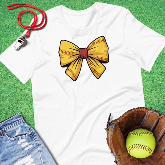 Softball Bow T-Shirt in White - Softball Mom T-Shirt | Sideline Gods