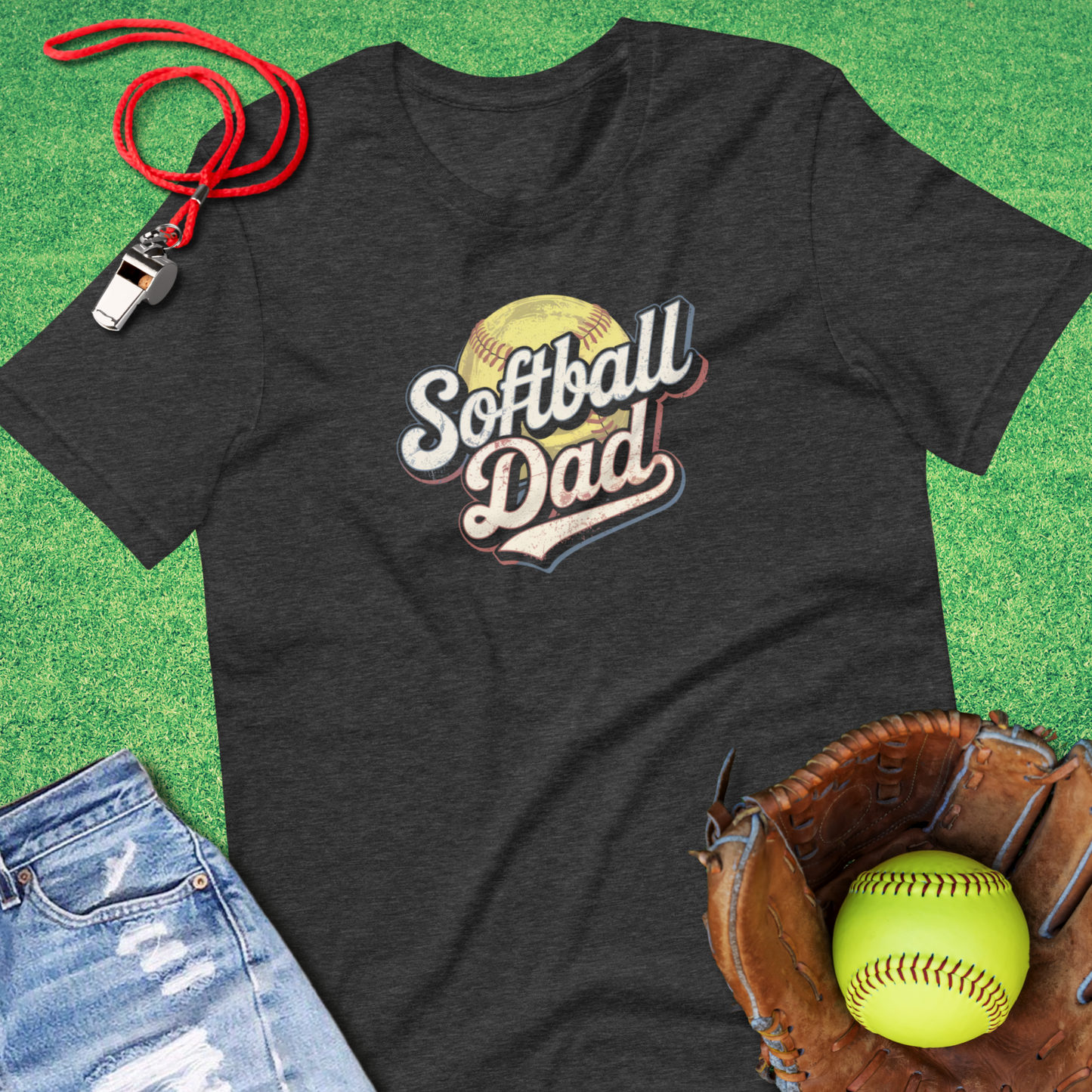 Softball Dad T-Shirt in Dark Grey Heather - Softball Parent T-Shirt | Sideline Gods